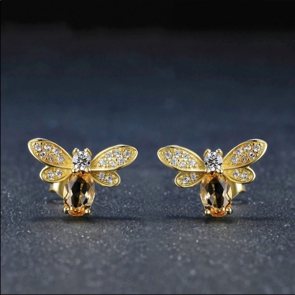 Bee Gold Citrine Stone Earrings 🐝